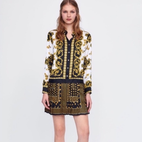 zara printed pleated dress